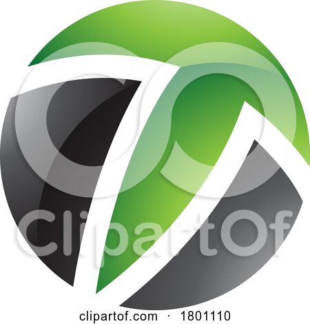 Green and Black Glossy Circle Shaped Letter T Icon by cidepix