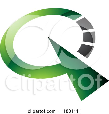 Green and Black Glossy Clock Shaped Letter Q Icon by cidepix