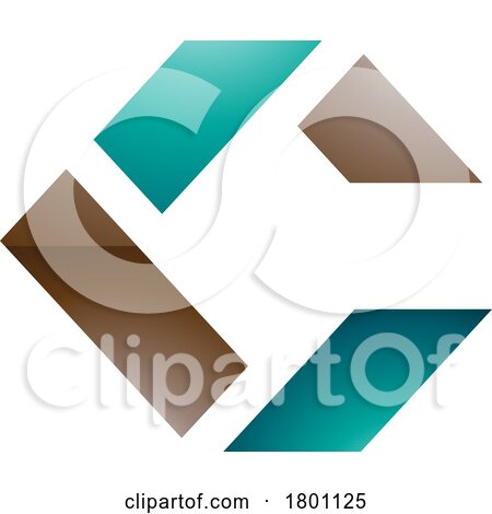 Brown and Persian Green Glossy Square Letter C Icon Made of Rectangles by cidepix