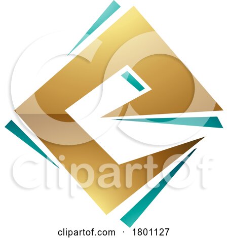 Golden and Green Glossy Square Diamond Letter E Icon by cidepix