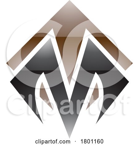 Brown and Black Glossy Square Diamond Shaped Letter M Icon by cidepix