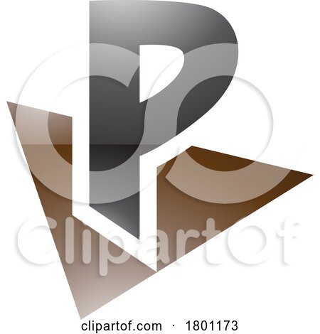 Brown and Black Glossy Letter P Icon with a Triangle by cidepix