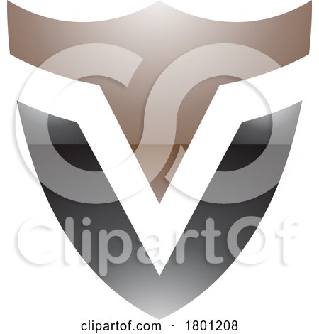 Brown and Black Glossy Shield Shaped Letter V Icon by cidepix