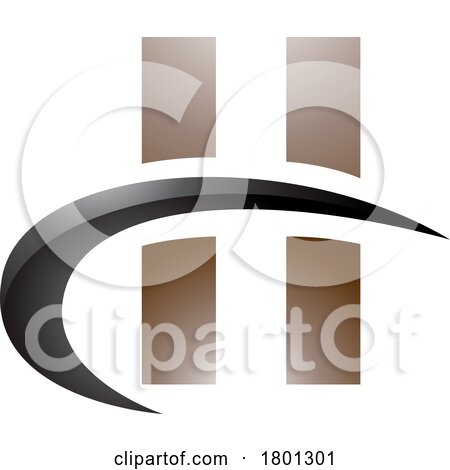 Brown and Black Glossy Letter H Icon with Vertical Rectangles and a Swoosh by cidepix