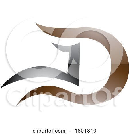 Brown and Black Glossy Letter D Icon with Wavy Curves by cidepix