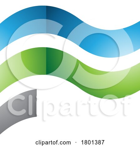 Blue and Green Wavy Glossy Flag Shaped Letter F Icon by cidepix