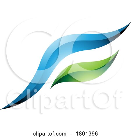 Blue and Green Glossy Flying Bird Shaped Letter F Icon by cidepix