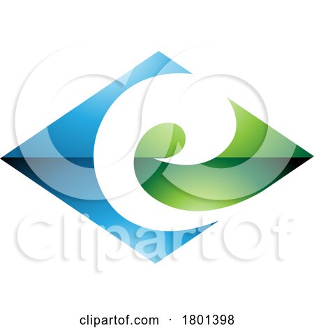 Blue and Green Glossy Horizontal Diamond Shaped Letter E Icon by cidepix