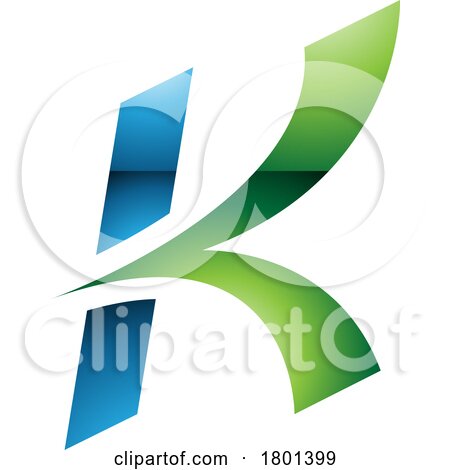 Blue and Green Glossy Italic Arrow Shaped Letter K Icon by cidepix