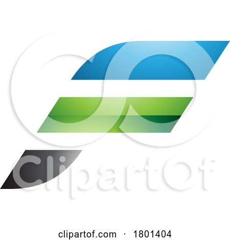 Blue and Green Glossy Letter F Icon with Horizontal Stripes by cidepix