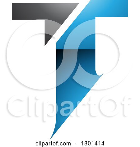 Blue and Black Glossy Split Shaped Letter T Icon by cidepix