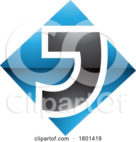 Blue and Black Glossy Square Diamond Shaped Letter J Icon by cidepix