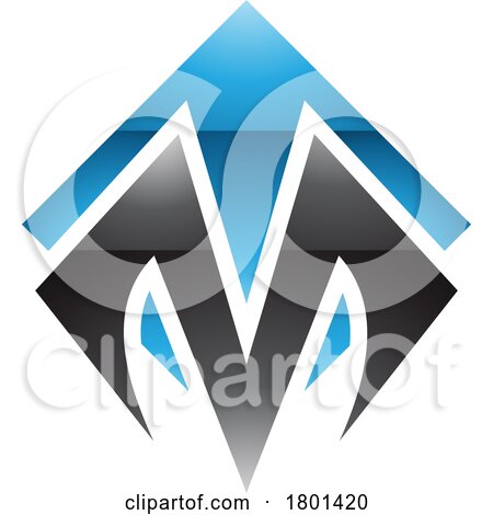 Blue and Black Glossy Square Diamond Shaped Letter M Icon by cidepix