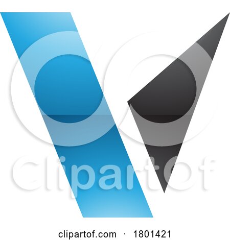 Blue and Black Glossy Geometrical Shaped Letter V Icon by cidepix