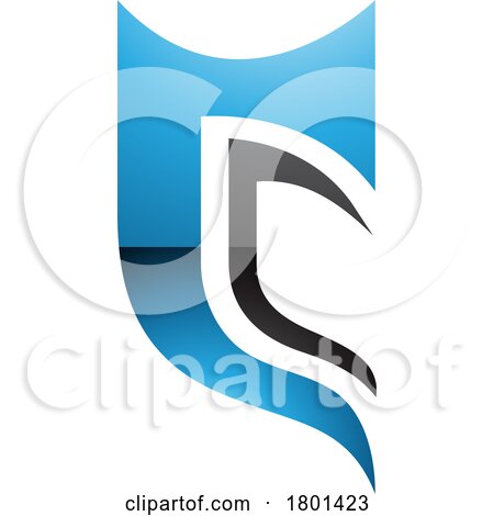 Blue and Black Glossy Half Shield Shaped Letter C Icon by cidepix