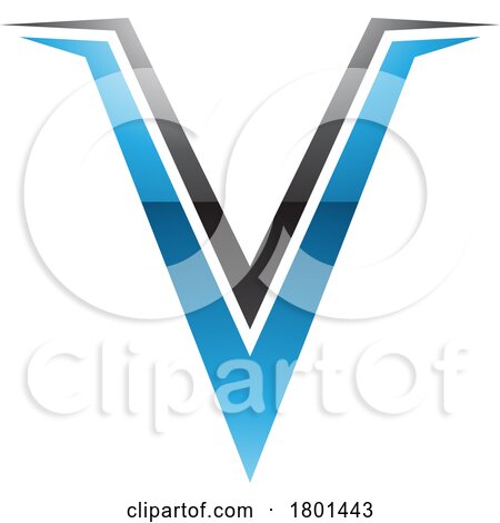 Blue and Black Glossy Spiky Shaped Letter V Icon by cidepix