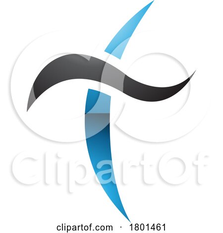 Blue and Black Glossy Curvy Sword Shaped Letter T Icon by cidepix