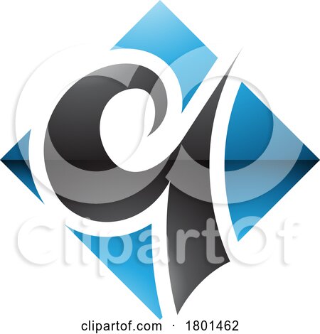 Blue and Black Glossy Diamond Shaped Letter Q Icon by cidepix