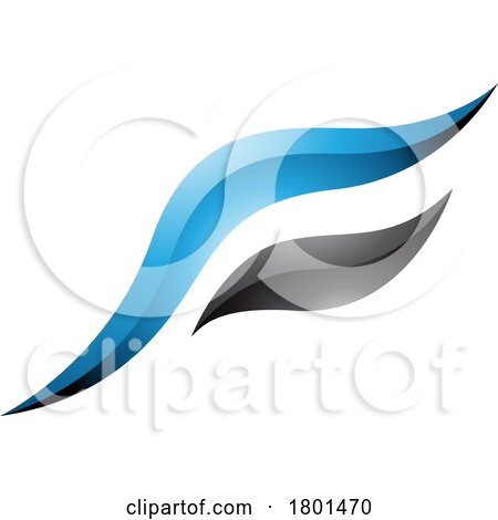 Blue and Black Glossy Flying Bird Shaped Letter F Icon by cidepix