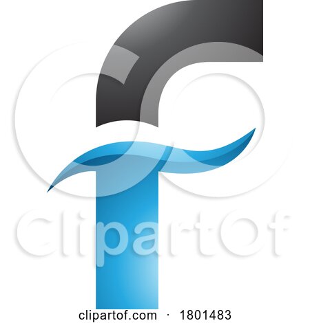Blue and Black Glossy Letter F Icon with Spiky Waves by cidepix