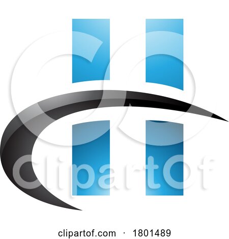 Blue and Black Glossy Letter H Icon with Vertical Rectangles and a Swoosh by cidepix
