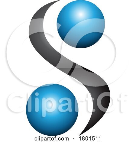Blue and Black Glossy Letter S Icon with Spheres by cidepix