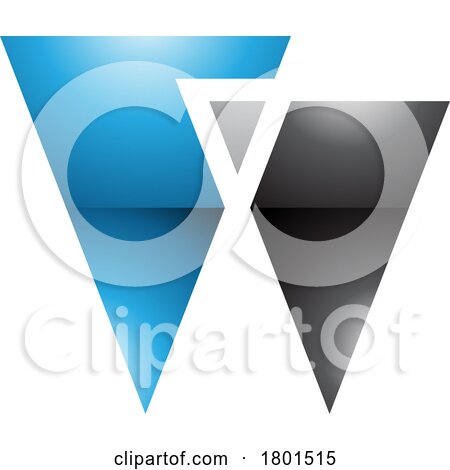 Blue and Black Glossy Letter W Icon with Triangles by cidepix