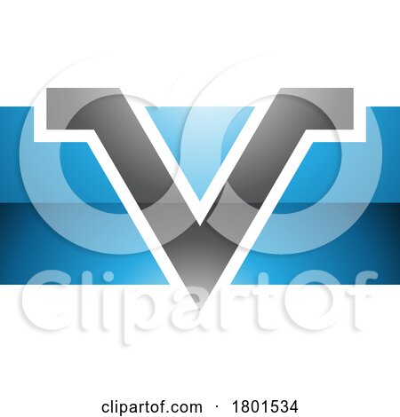 Blue and Black Glossy Rectangle Shaped Letter V Icon by cidepix