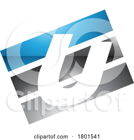 Blue and Black Glossy Rectangular Shaped Letter U Icon by cidepix