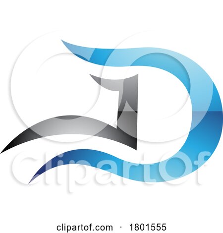 Blue and Black Glossy Letter D Icon with Wavy Curves by cidepix