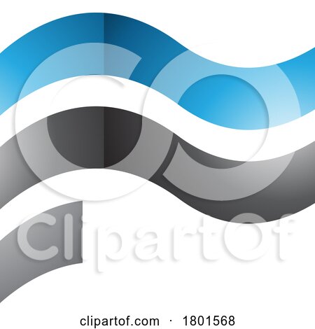 Blue and Black Wavy Glossy Flag Shaped Letter F Icon by cidepix