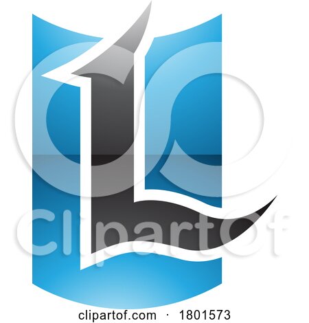 Blue and Black Glossy Shield Shaped Letter L Icon by cidepix