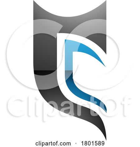 Black and Blue Glossy Half Shield Shaped Letter C Icon by cidepix