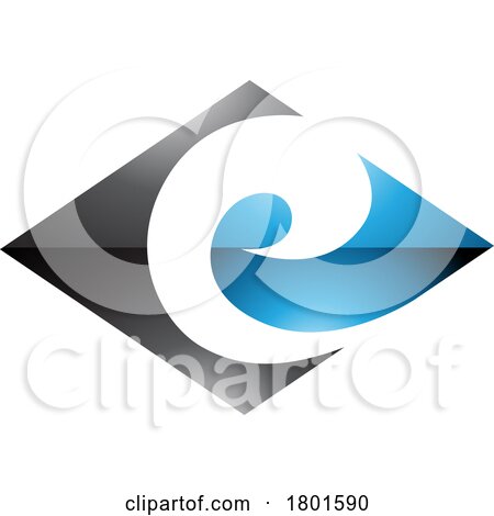Black and Blue Glossy Horizontal Diamond Shaped Letter E Icon by cidepix