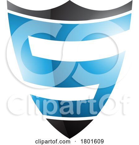 Blue and Black Glossy Shield Shaped Letter S Icon by cidepix