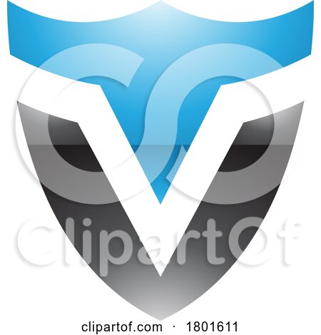 Blue and Black Glossy Shield Shaped Letter V Icon by cidepix