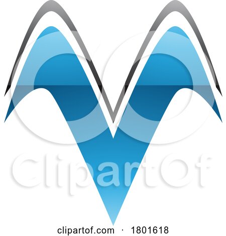 Blue and Black Glossy Wing Shaped Letter V Icon by cidepix
