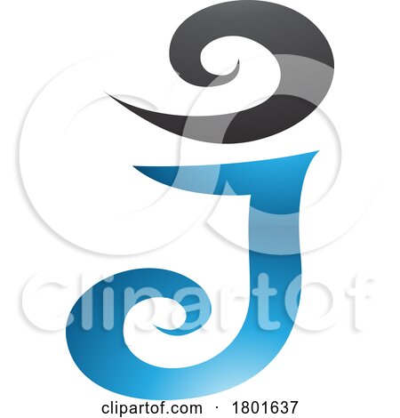 Blue and Black Glossy Swirl Shaped Letter J Icon by cidepix