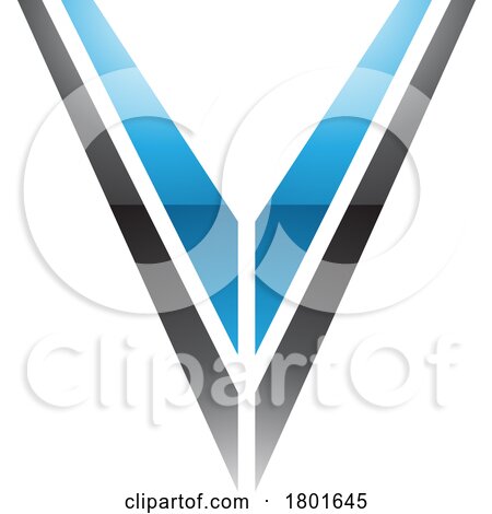 Blue and Black Glossy Striped Shaped Letter V Icon by cidepix