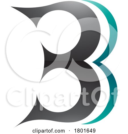 Black and Persian Green Curvy Glossy Letter B Icon Resembling Number 3 by cidepix