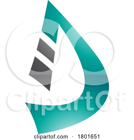 Black and Persian Green Glossy Curved Strip Shaped Letter D Icon by cidepix