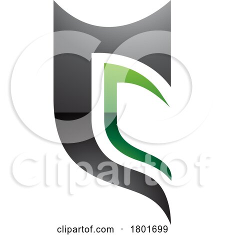 Black and Green Glossy Half Shield Shaped Letter C Icon by cidepix