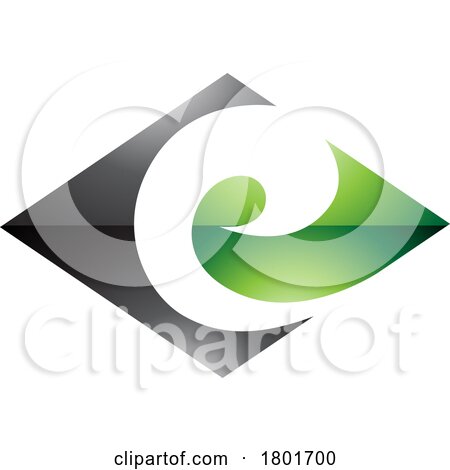Black and Green Glossy Horizontal Diamond Shaped Letter E Icon by cidepix