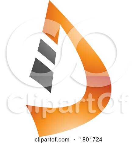 Black and Orange Glossy Curved Strip Shaped Letter D Icon by cidepix