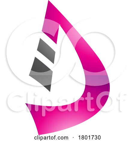 Black and Magenta Glossy Curved Strip Shaped Letter D Icon by cidepix