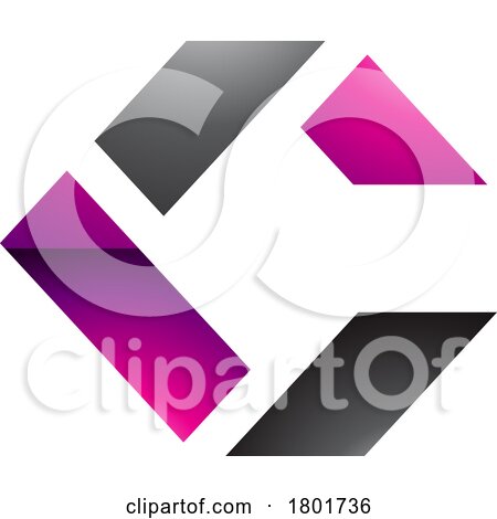 Black and Magenta Glossy Square Letter C Icon Made of Rectangles by cidepix
