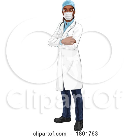 Black Woman Medical Doctor in PPE Mask by AtStockIllustration