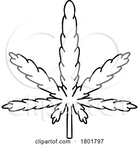 Cartoon Clipart Black and White Marijuana Leaf by lineartestpilot