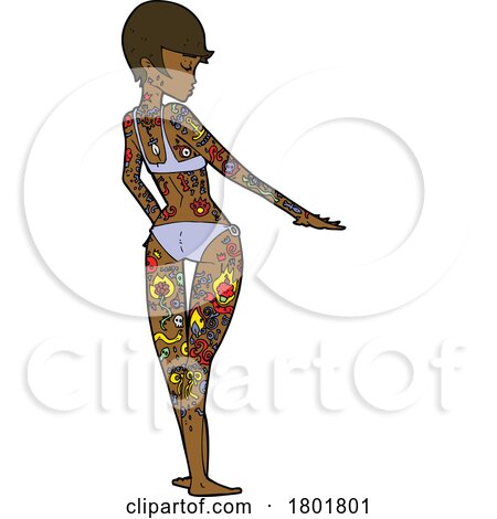 Cartoon Clipart Tattooed Woman Modeling a Bikini by lineartestpilot