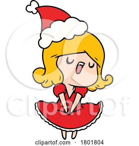 Cartoon Clipart Girl or Woman Singing Christmas Carols by lineartestpilot